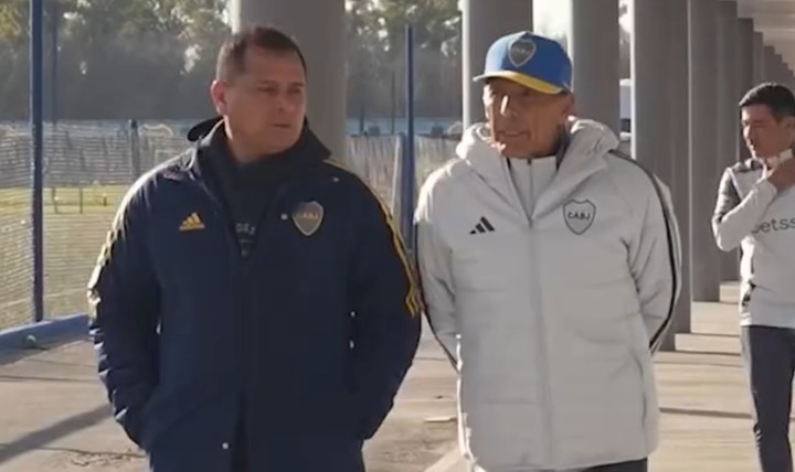 Miguel Ángel Russo y el Chelo Delgado, en Boca Predio.